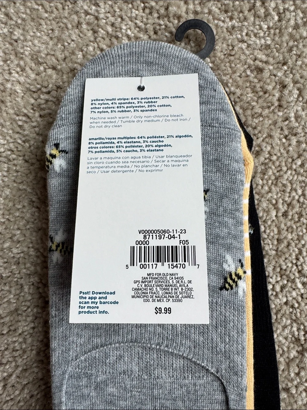 Old Navy No-Show Sneaker Socks - Black, Gray, Yellow (3-Pack)